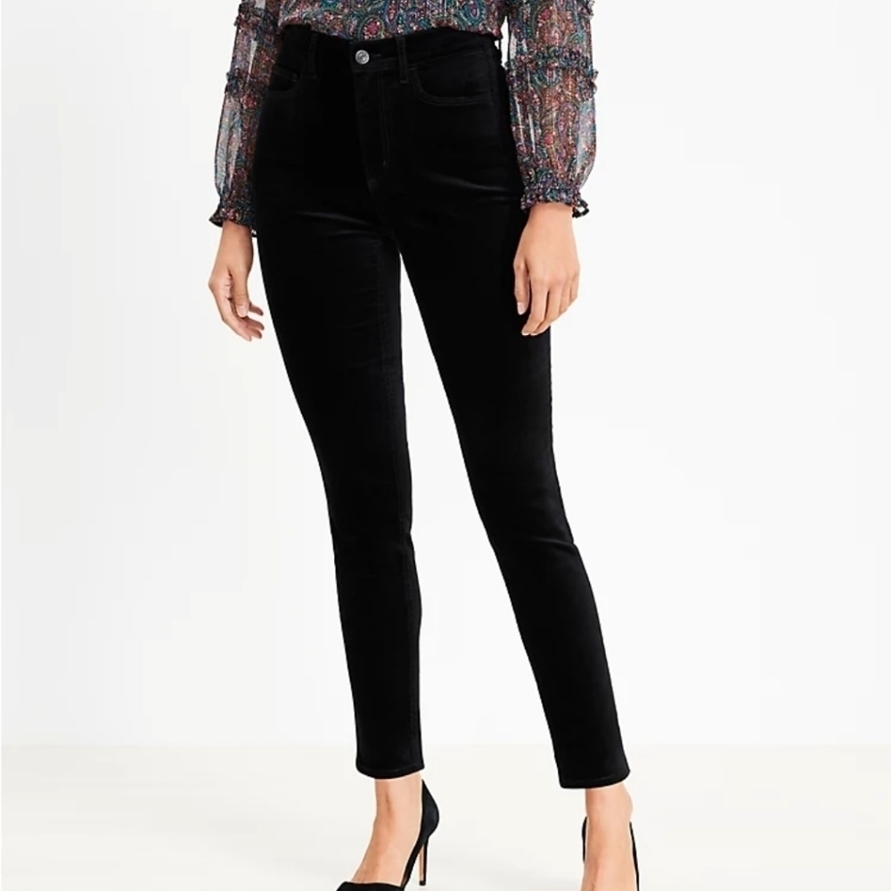 Loft sz 18 curvy skinny black velvet pants tuxedo stripe new with tags sz WP270